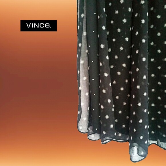 VINCE. NEW Mixed Dots Chiffon Overlay Midi Skirt S - Picture 3 of 12